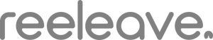 Gray 'reeleave' logo on a white background