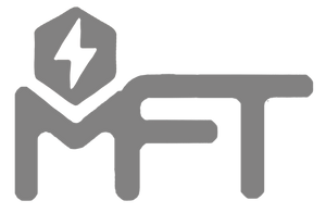Gray logo with a stylized letter 'M' and 'FT' on a white background