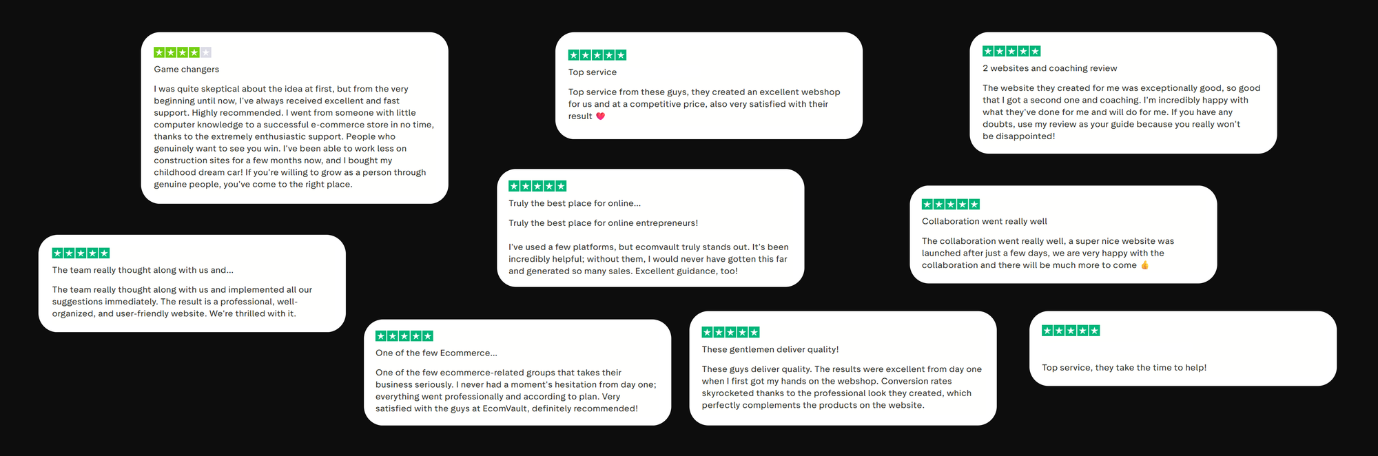 Multiple text boxes with comments on a black background